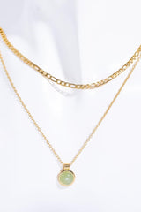 Gold Plated Layered Chain Round Aventurine Necklace - MXSTUDIO.COM