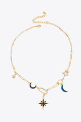 Gold Plated Rhinestone Accent Moon And Star Necklace - MXSTUDIO.COM