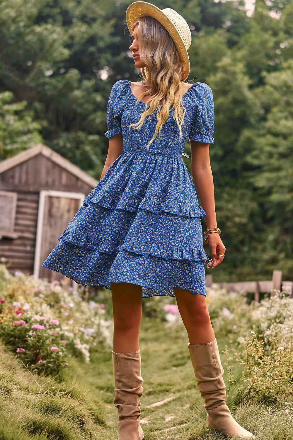 Good Days Layered Floral Smocked Mini Dress - MXSTUDIO.COM