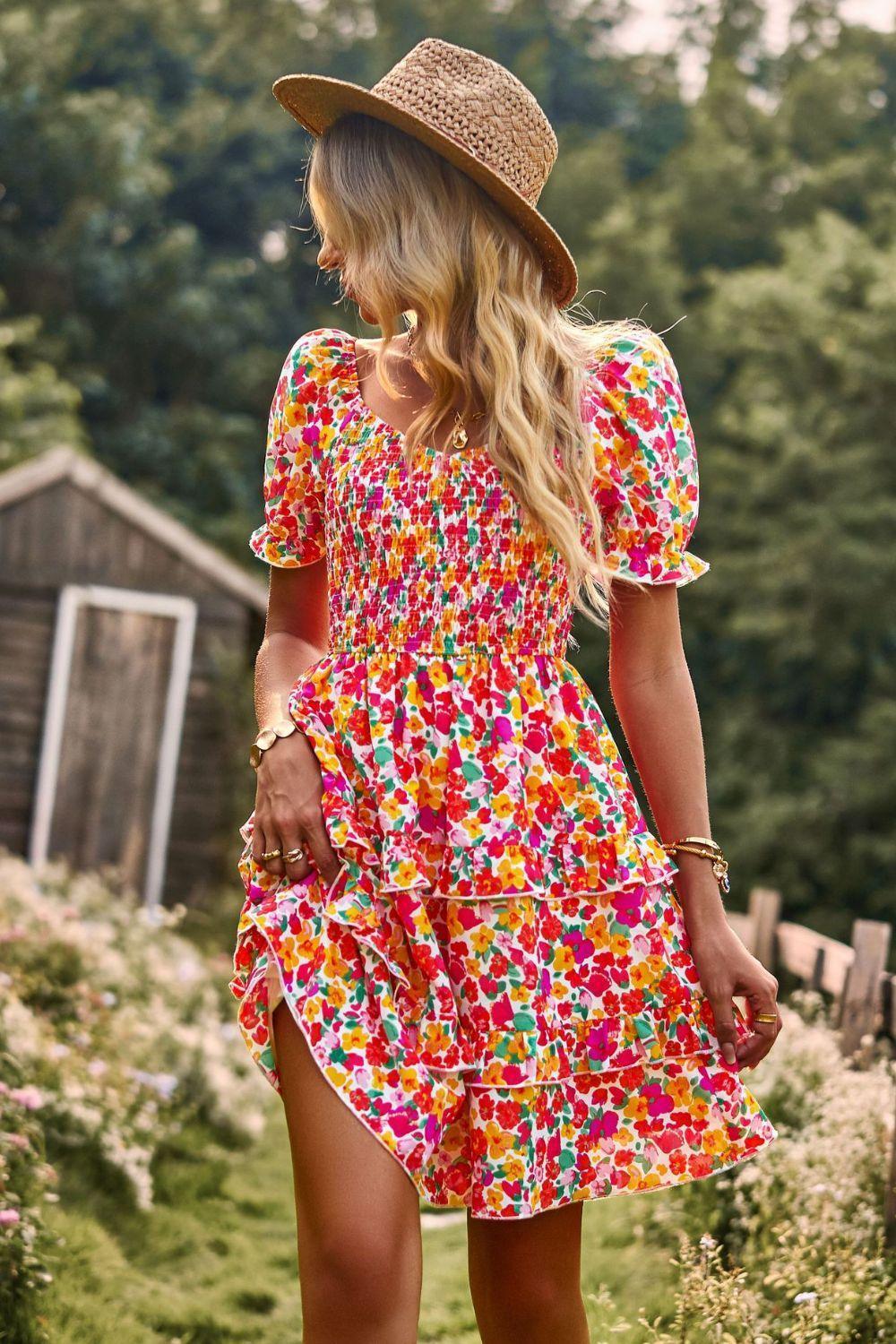 Good Days Layered Floral Smocked Mini Dress - MXSTUDIO.COM