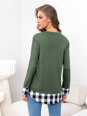 Good Girl Plaid Crew Neck Long Sleeve Top - MXSTUDIO.COM