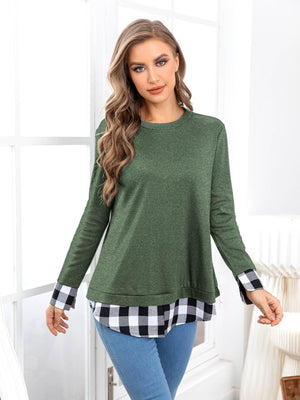 Good Girl Plaid Crew Neck Long Sleeve Top - MXSTUDIO.COM