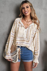 Good-Natured Printed Flounce Sleeve Blouse - MXSTUDIO.COM