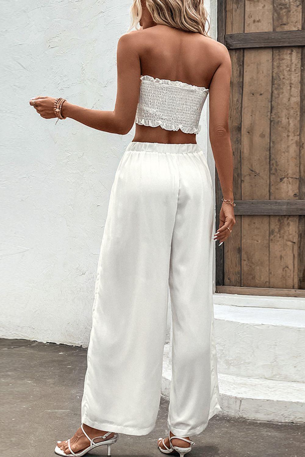 Good Times Tube Top and Wide Leg White Pants Set - MXSTUDIO.COM