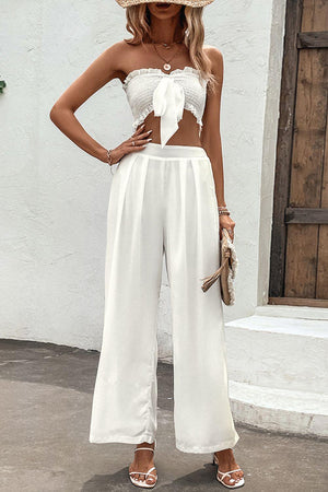 Good Times Tube Top and Wide Leg White Pants Set - MXSTUDIO.COM