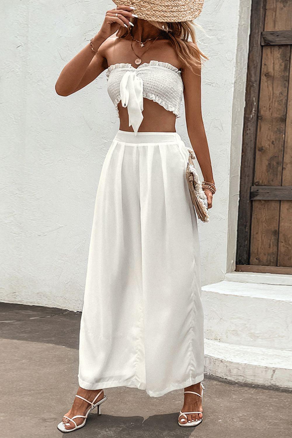 Good Times Tube Top and Wide Leg White Pants Set - MXSTUDIO.COM