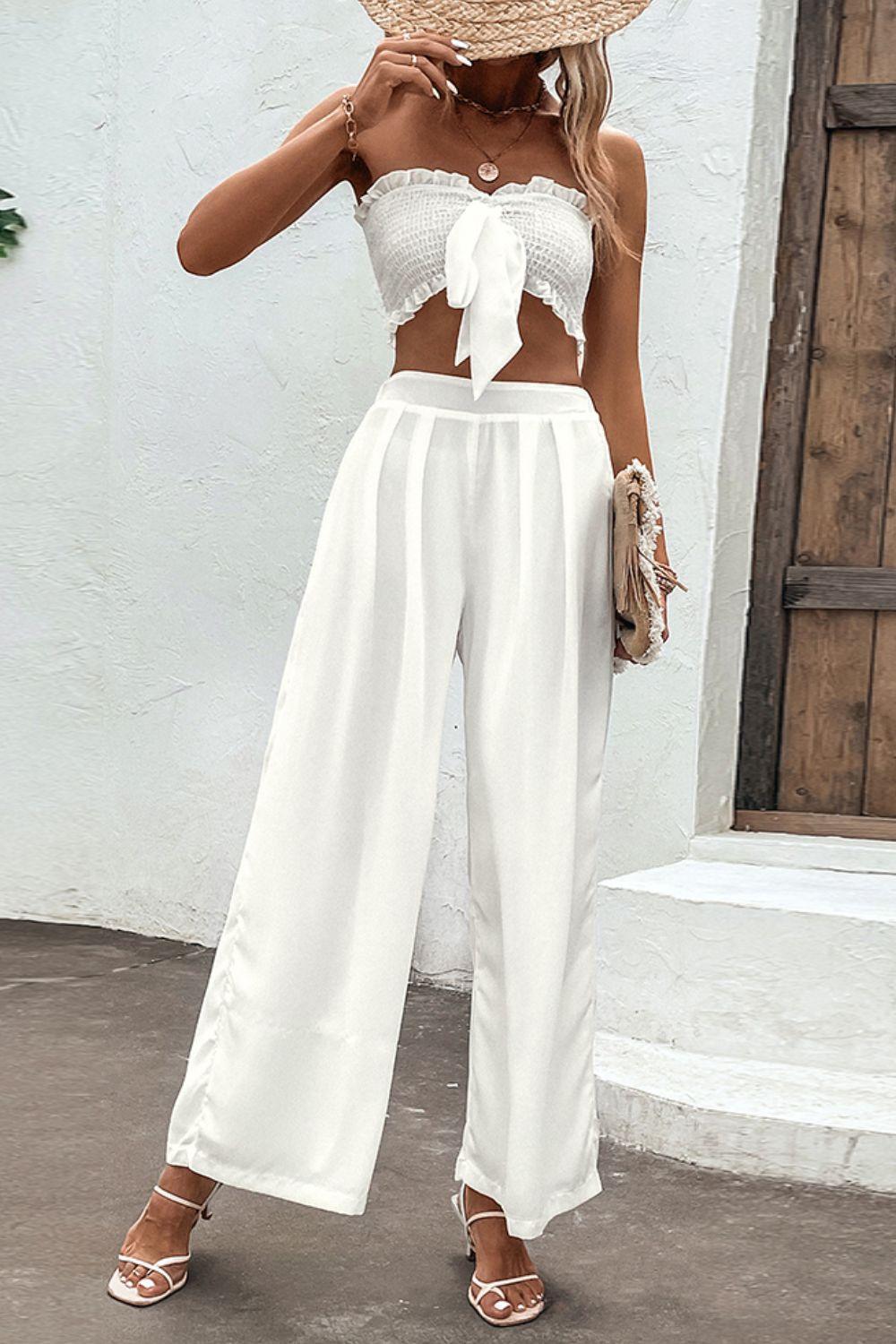 Good Times Tube Top and Wide Leg White Pants Set - MXSTUDIO.COM