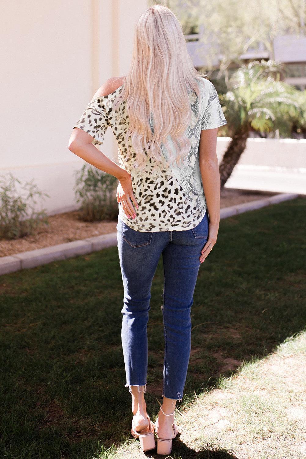 Good Times Two-Tone Animal Print Cutout Tee - MXSTUDIO.COM