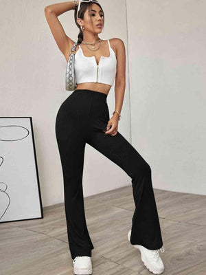 Good To Start High Waist Ribbed Flare Pants - MXSTUDIO.COM