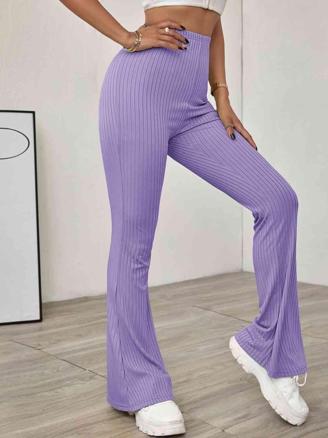 Good To Start High Waist Ribbed Flare Pants - MXSTUDIO.COM