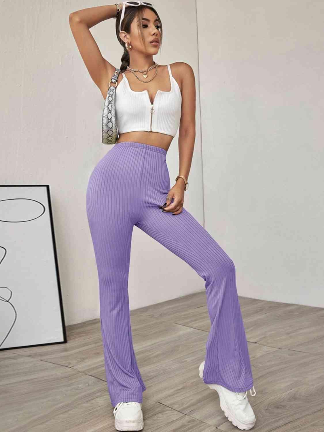 Good To Start High Waist Ribbed Flare Pants - MXSTUDIO.COM