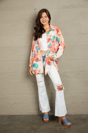 Good Vibes Only Tunic Floral Long Sleeve Shirt - MXSTUDIO.COM