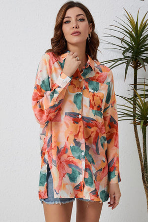 Good Vibes Only Tunic Floral Long Sleeve Shirt - MXSTUDIO.COM