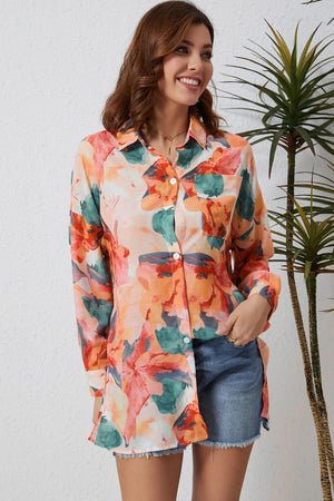 Good Vibes Only Tunic Floral Long Sleeve Shirt - MXSTUDIO.COM