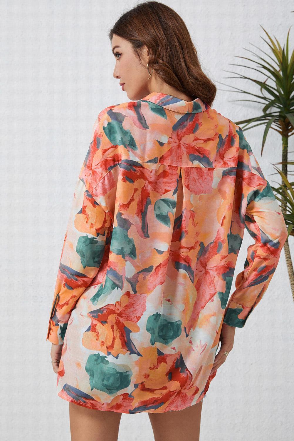 Good Vibes Only Tunic Floral Long Sleeve Shirt - MXSTUDIO.COM