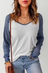 Good Vibes Only V Neck Striped Long Sleeve Top - MXSTUDIO.COM