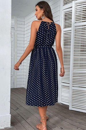 Good Vibes Polka Dot Tie-Waist Midi Dress - MXSTUDIO.COM