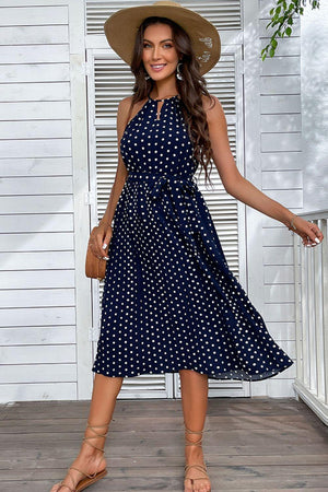 Good Vibes Polka Dot Tie-Waist Midi Dress - MXSTUDIO.COM