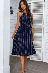 Good Vibes Polka Dot Tie-Waist Midi Dress - MXSTUDIO.COM