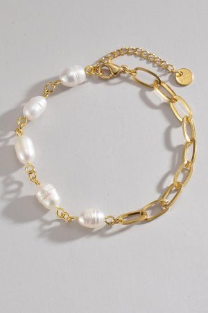 Gorgeous Half Pearl Half Chain Stainless Steel Bracelet - MXSTUDIO.COM