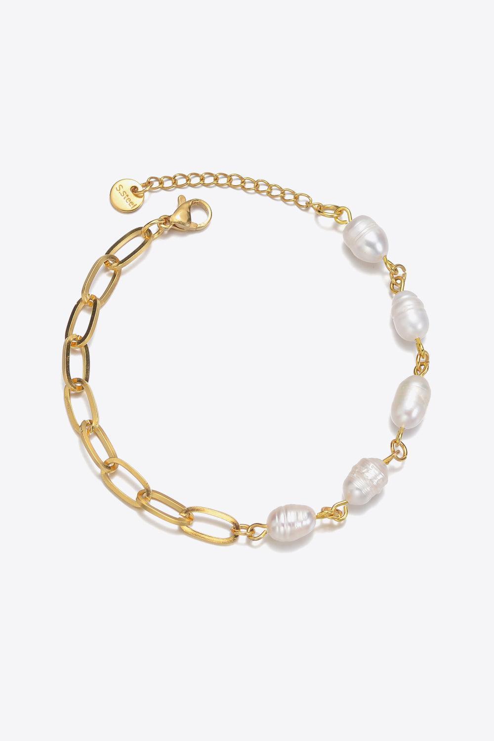 Gorgeous Half Pearl Half Chain Stainless Steel Bracelet - MXSTUDIO.COM