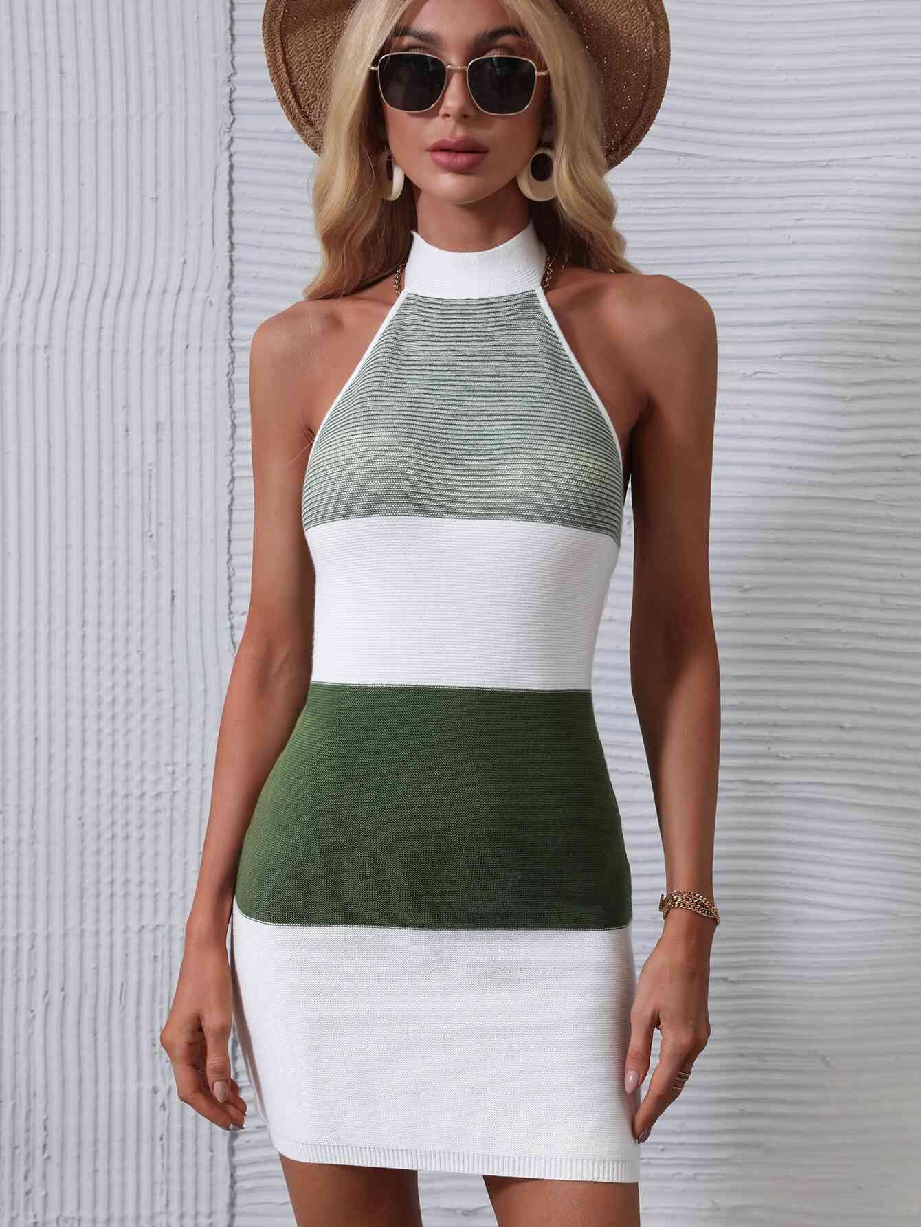 Gorgeous Halter Neck Sleeveless Knit Dress - MXSTUDIO.COM