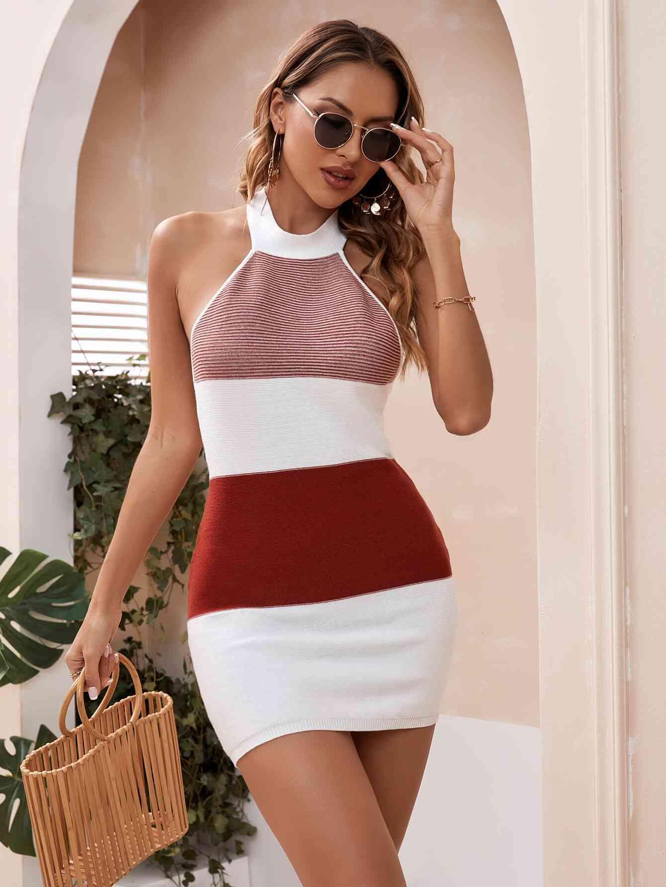 Gorgeous Halter Neck Sleeveless Knit Dress - MXSTUDIO.COM