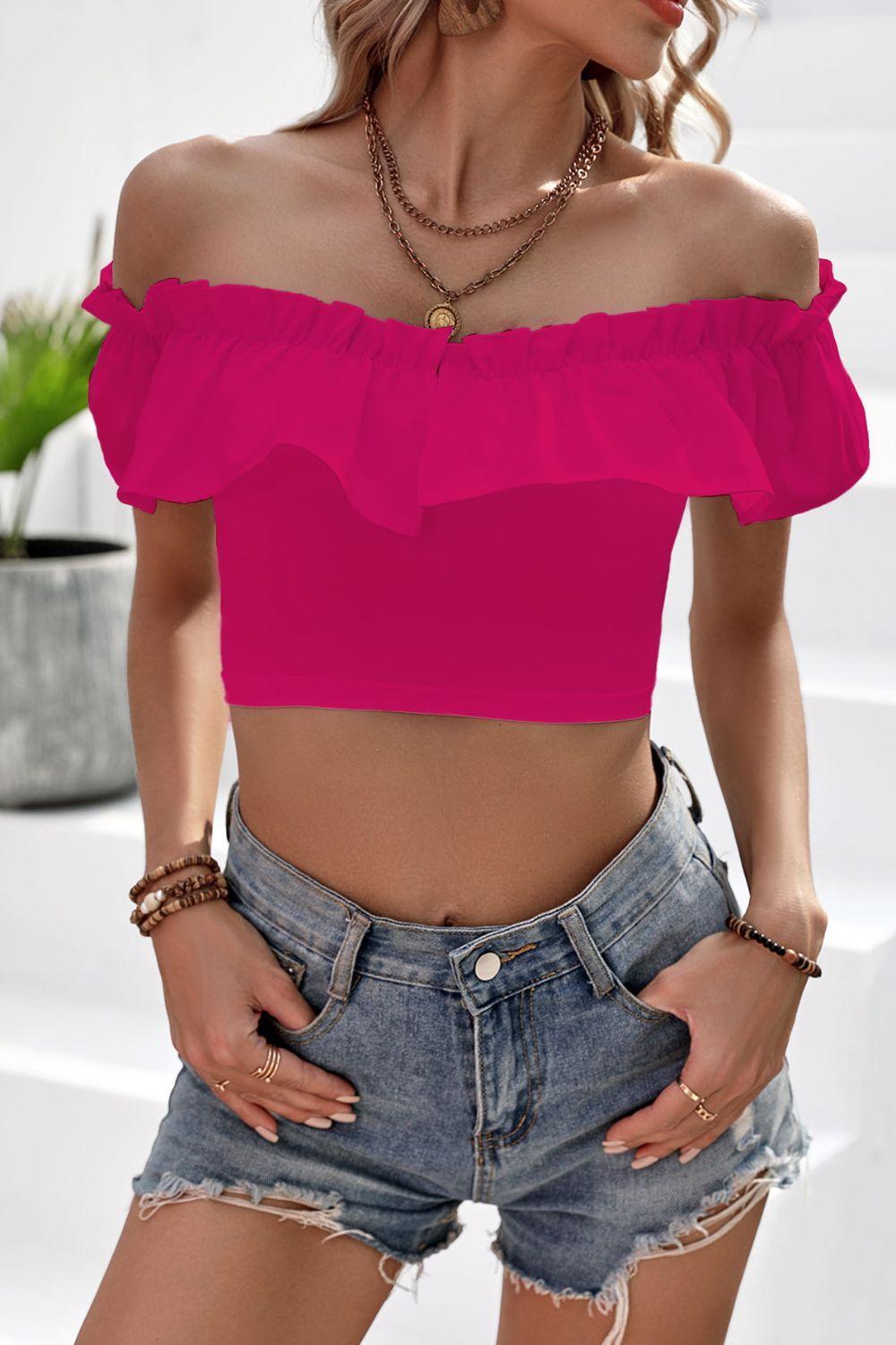 Gorgeous Ruffled Off Shoulder Crop Top - MXSTUDIO.COM