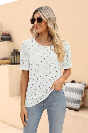 Grace And Simplicity Crew Neck Short Sleeve Blouse - MXSTUDIO.COM