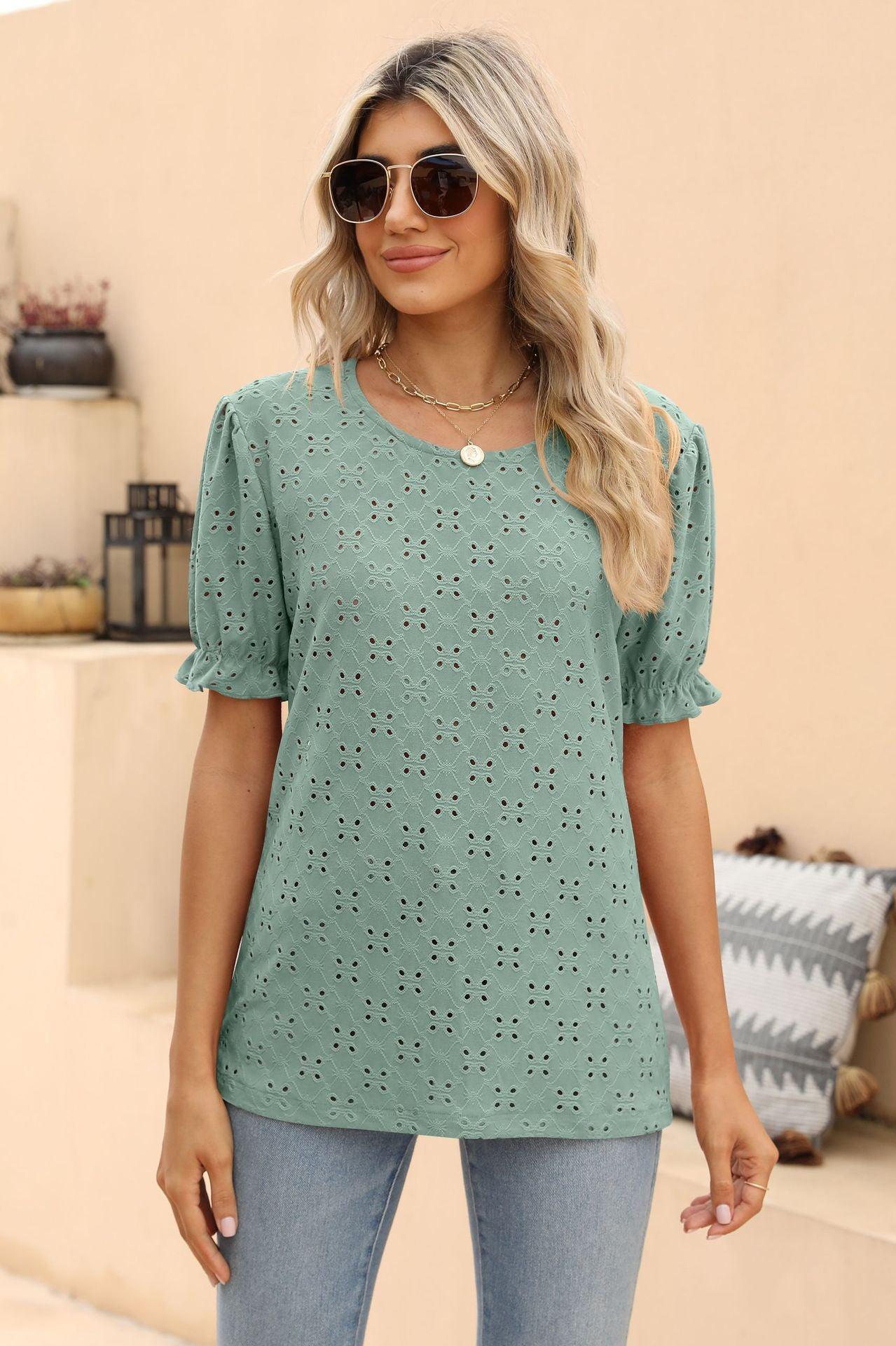 Grace And Simplicity Crew Neck Short Sleeve Blouse - MXSTUDIO.COM