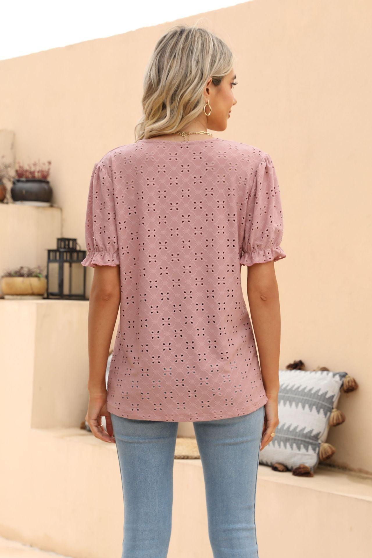 Grace And Simplicity Crew Neck Short Sleeve Blouse - MXSTUDIO.COM