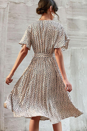 Graceful Animal Print Tie-Waist Pleated Dress - MXSTUDIO.COM