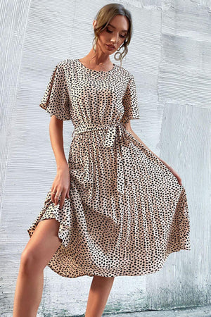 Graceful Animal Print Tie-Waist Pleated Dress - MXSTUDIO.COM