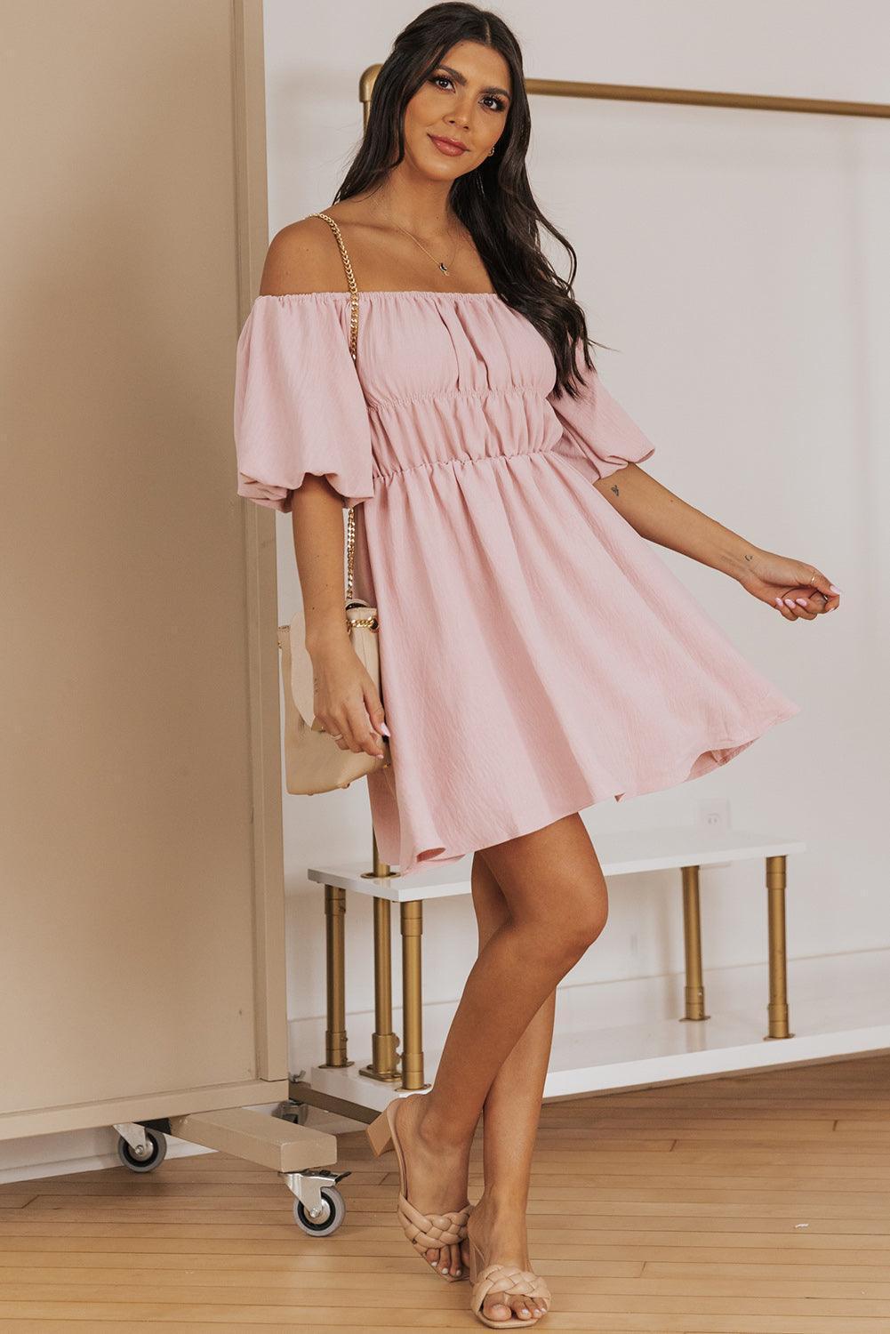 Graceful Balloon Sleeve Mini Dress - MXSTUDIO.COM