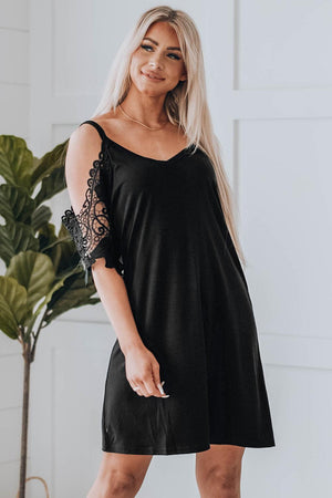 Graceful Black Lace Cold-Shoulder Mini Dress - MXSTUDIO.COM