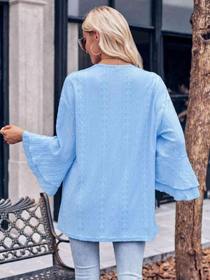 Graceful Embrace Eyelet Ruffle Sleeve Cardigan-MXSTUDIO.COM