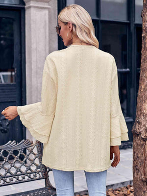 Graceful Embrace Eyelet Ruffle Sleeve Cardigan-MXSTUDIO.COM