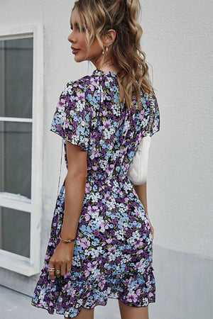 Graceful Floral Flutter Sleeve Mini Dress - MXSTUDIO.COM