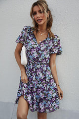 Graceful Floral Flutter Sleeve Mini Dress - MXSTUDIO.COM