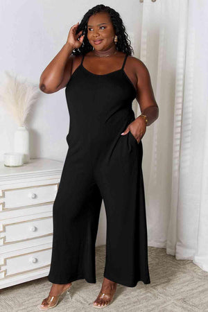 Graceful Hug Spaghetti Strap Plus Size V Neck Jumpsuit - MXSTUDIO.COM