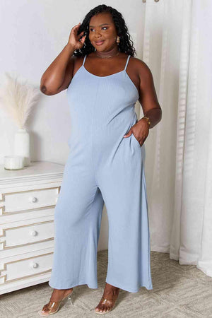 Graceful Hug Spaghetti Strap Plus Size V Neck Jumpsuit - MXSTUDIO.COM