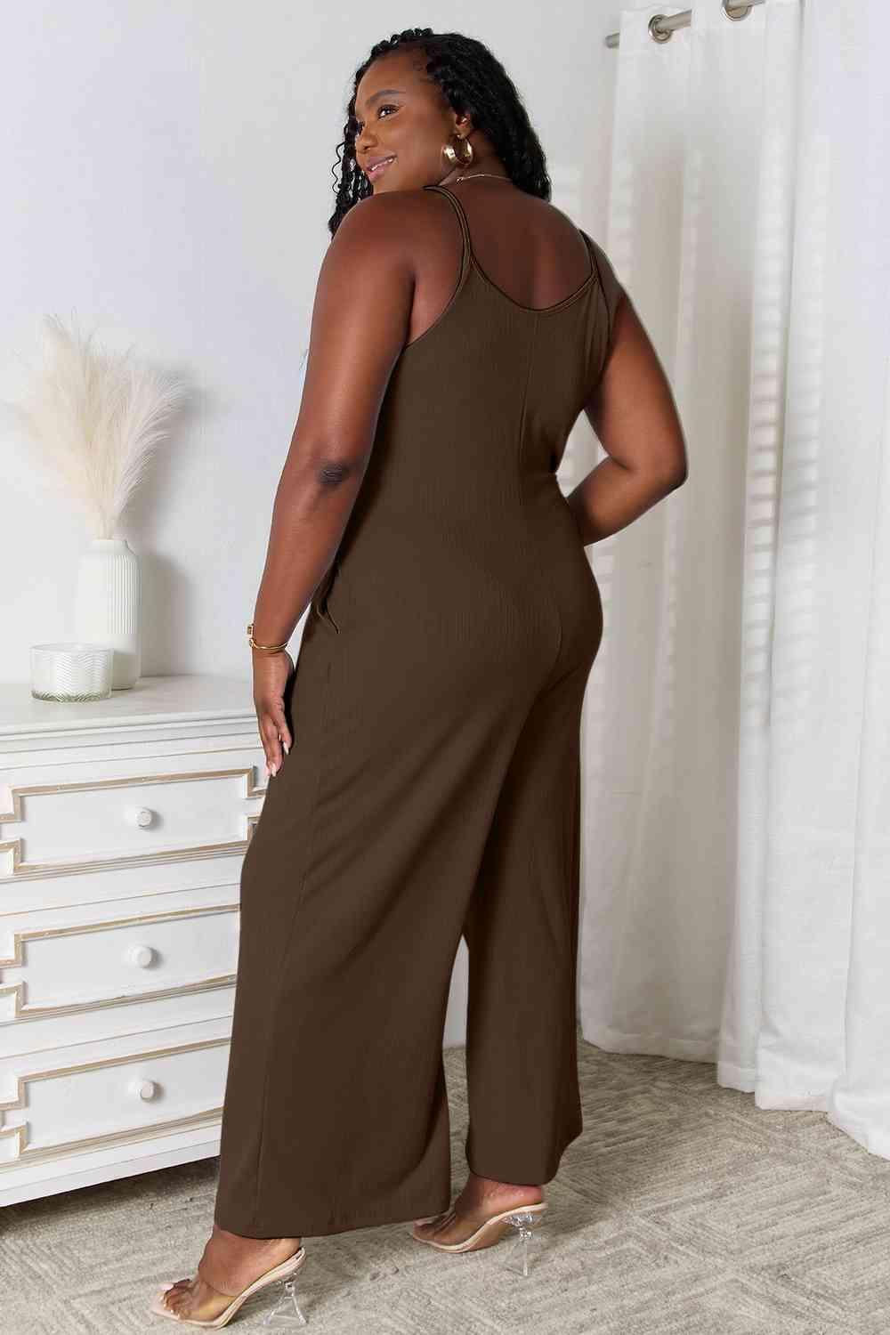 Graceful Hug Spaghetti Strap Plus Size V Neck Jumpsuit - MXSTUDIO.COM