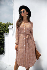 Graceful Leopard V-Neck Belted Midi Dress - MXSTUDIO.COM