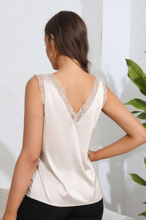 Graceful Plunge V-Neck Lace Tank Top - MXSTUDIO.COM