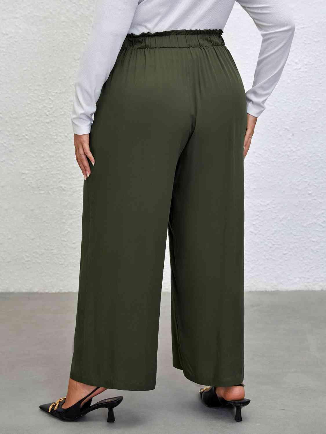 Graceful Plus Size Green Wide Leg Pants - MXSTUDIO.COM