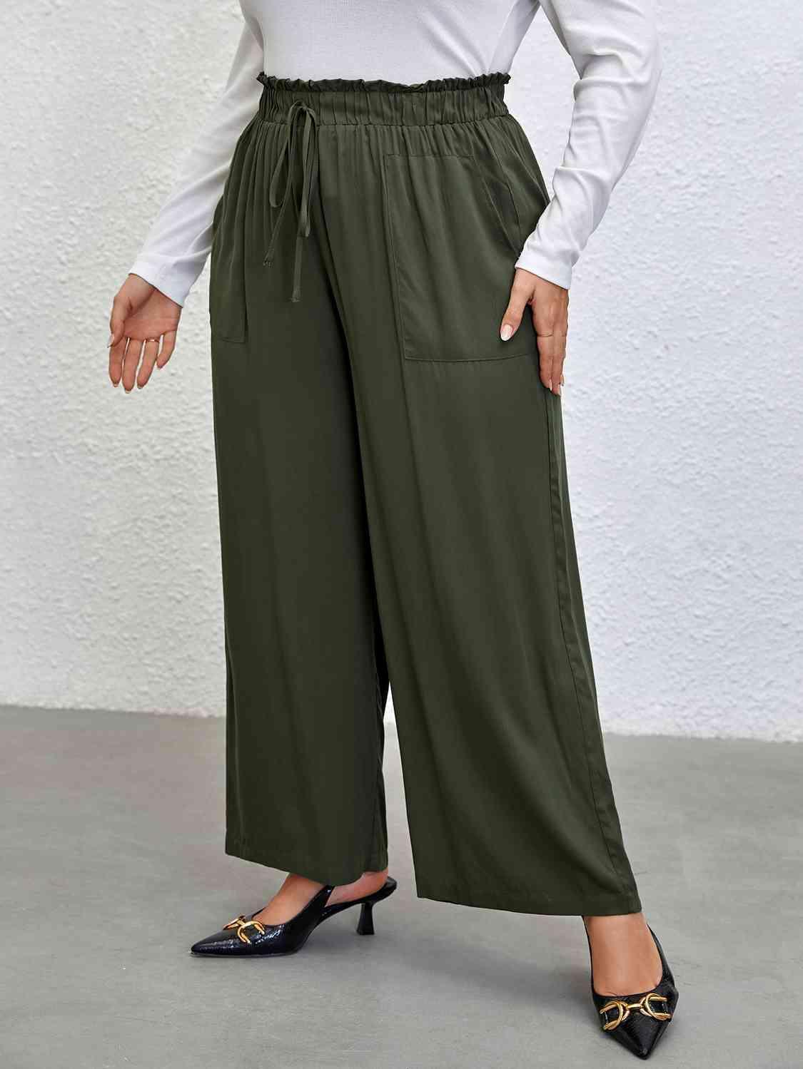 Graceful Plus Size Green Wide Leg Pants - MXSTUDIO.COM