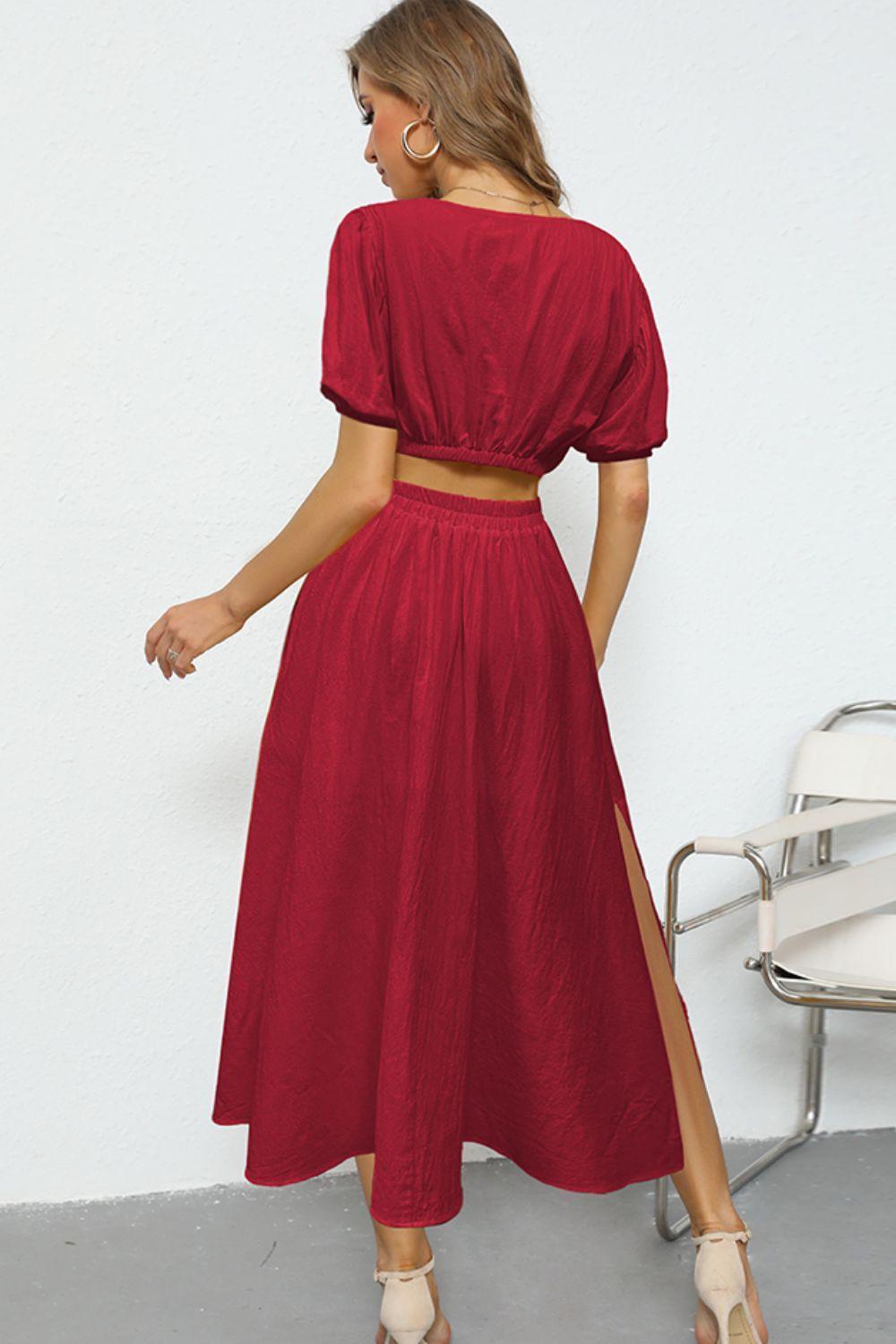 Graceful Puff Sleeve Crop Top And Maxi Skirt Set - MXSTUDIO.COM