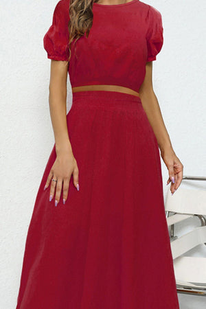 Graceful Puff Sleeve Crop Top And Maxi Skirt Set - MXSTUDIO.COM