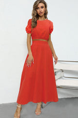 Graceful Puff Sleeve Crop Top And Maxi Skirt Set - MXSTUDIO.COM