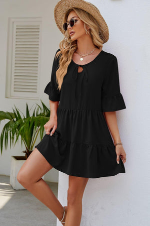 Graceful Sunday Half Sleeve Tiered Mini Dress - MXSTUDIO.COM